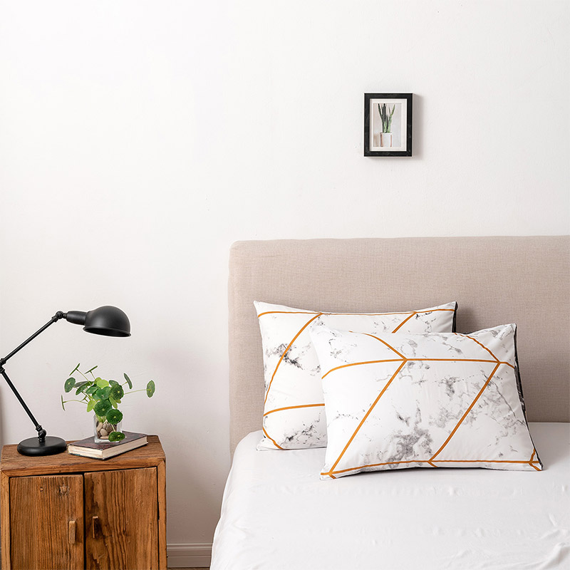013-Conjunto de lençóis de cama estampados de linhas simples e amigos da pele