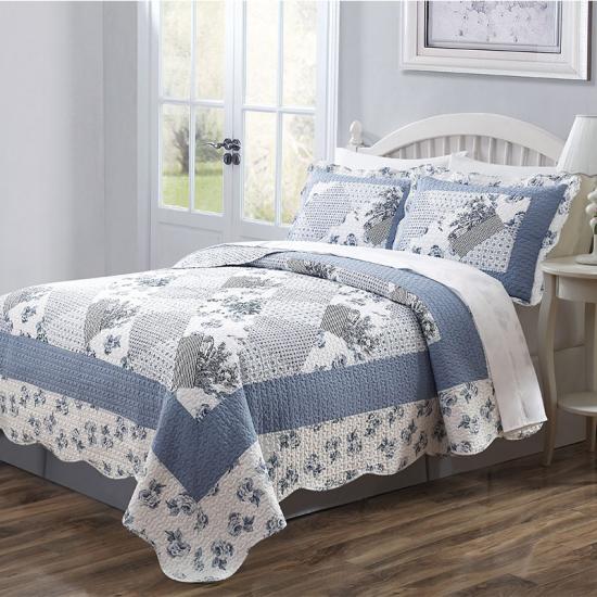Conjunto de colcha com estampa de patchwork pré-lavado para cama cxmicrotex