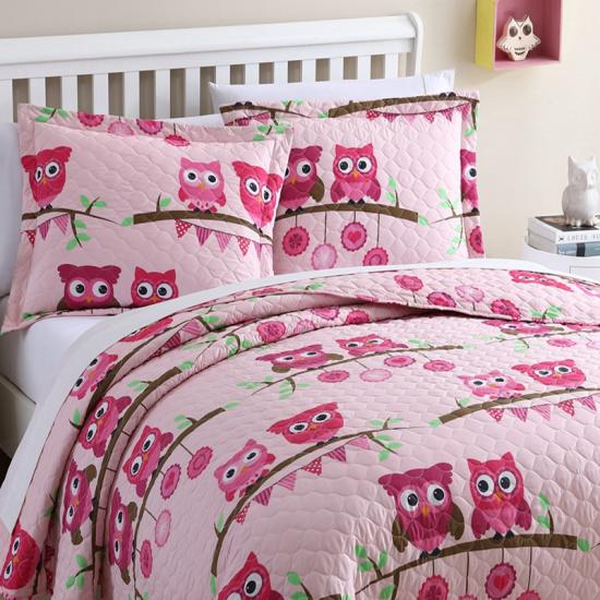 Conjunto de colcha rosa coruja cxmicrotex coleção de roupa de cama para meninas