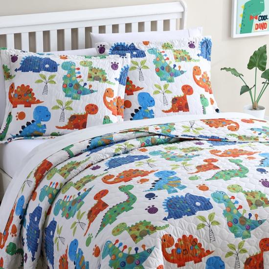 Colcha acolchoada dinossauro cxmicrotex infantil conjunto de cama de solteiro