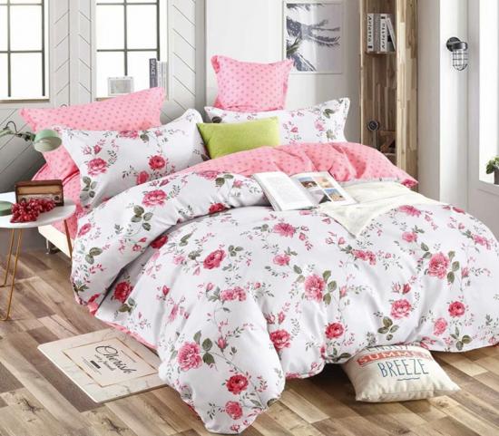 Conjunto de lençóis de cama confortável capa de edredom com estampa floral rosa