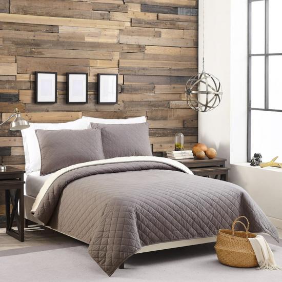 Colcha Sherpa acolchoada diamante conjunto de cama sólido