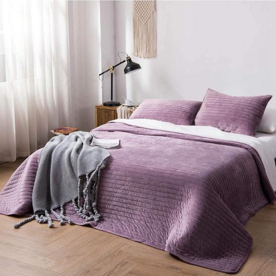 Conjunto de colcha acolchoada sólida sherpa com relevo ultrassônico